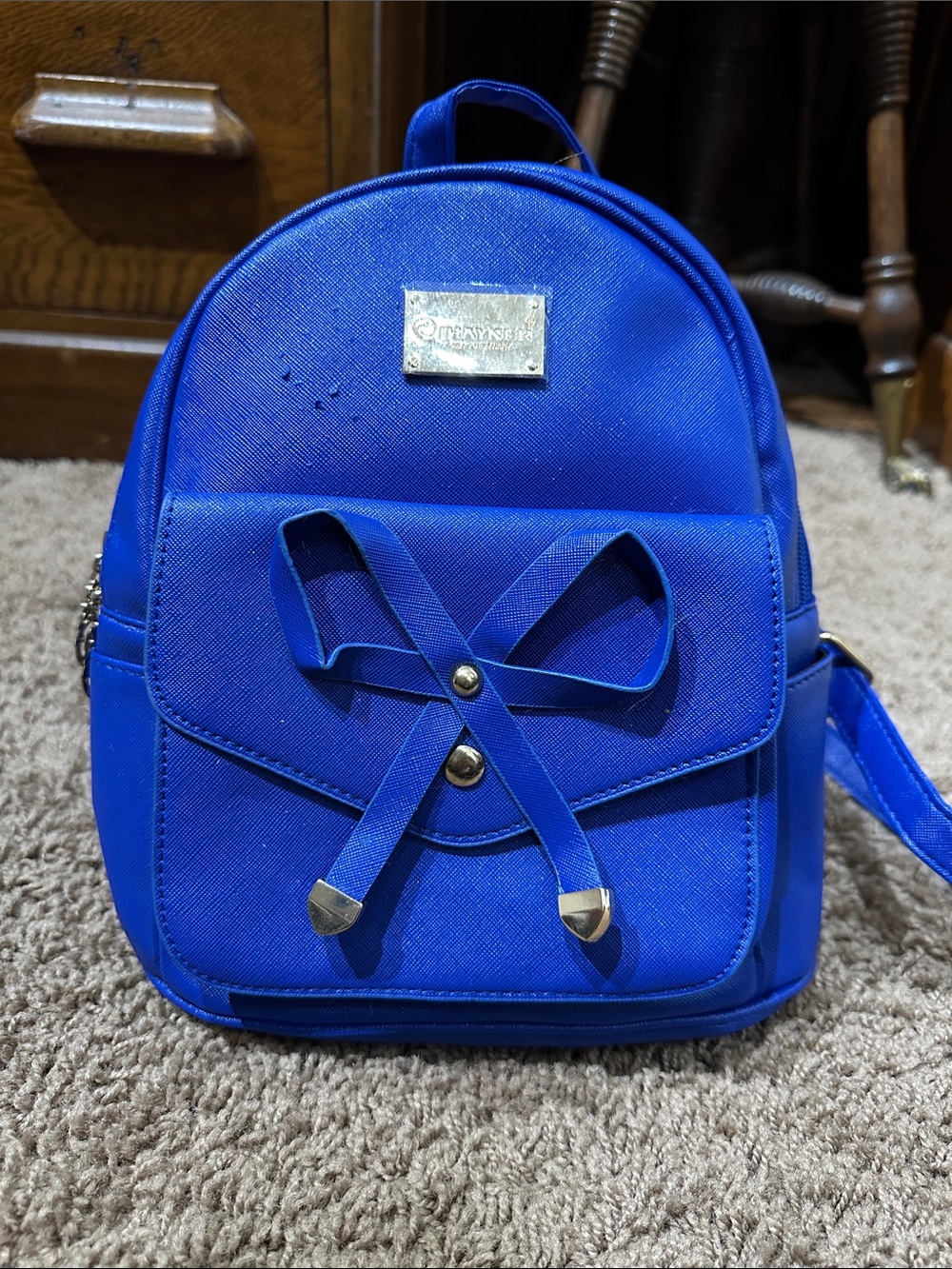 Bright Blue Mini Backpack with Decorative Front Bow